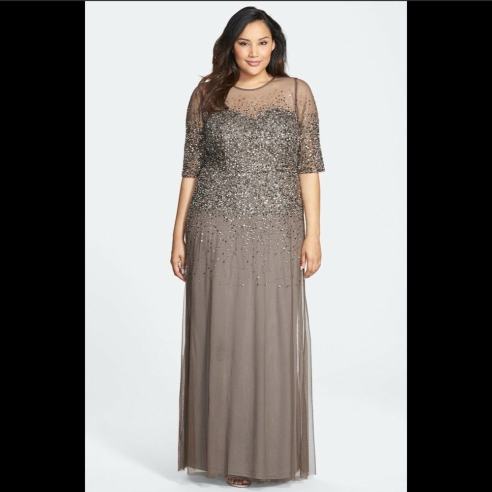 NEW Adrianna Papell‎ Beaded Illusion Gown 14W Lead - Picture 2 of 12